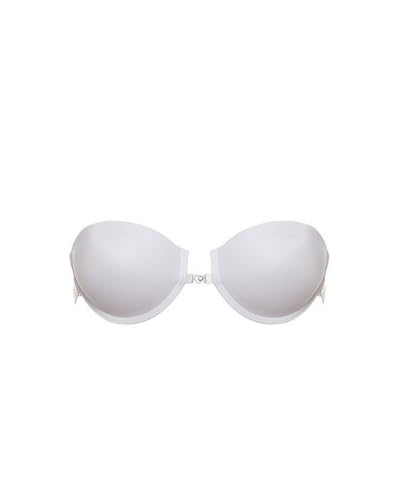 LORMAR - Reggiseno Push-up da Donna, Trasparente, Schiena Invisibile, Rimovibile, Senza Motivo, Schiena Imbottita, Reggiseno Liscio, Basic con Chiusura Frontale Bianco 3B