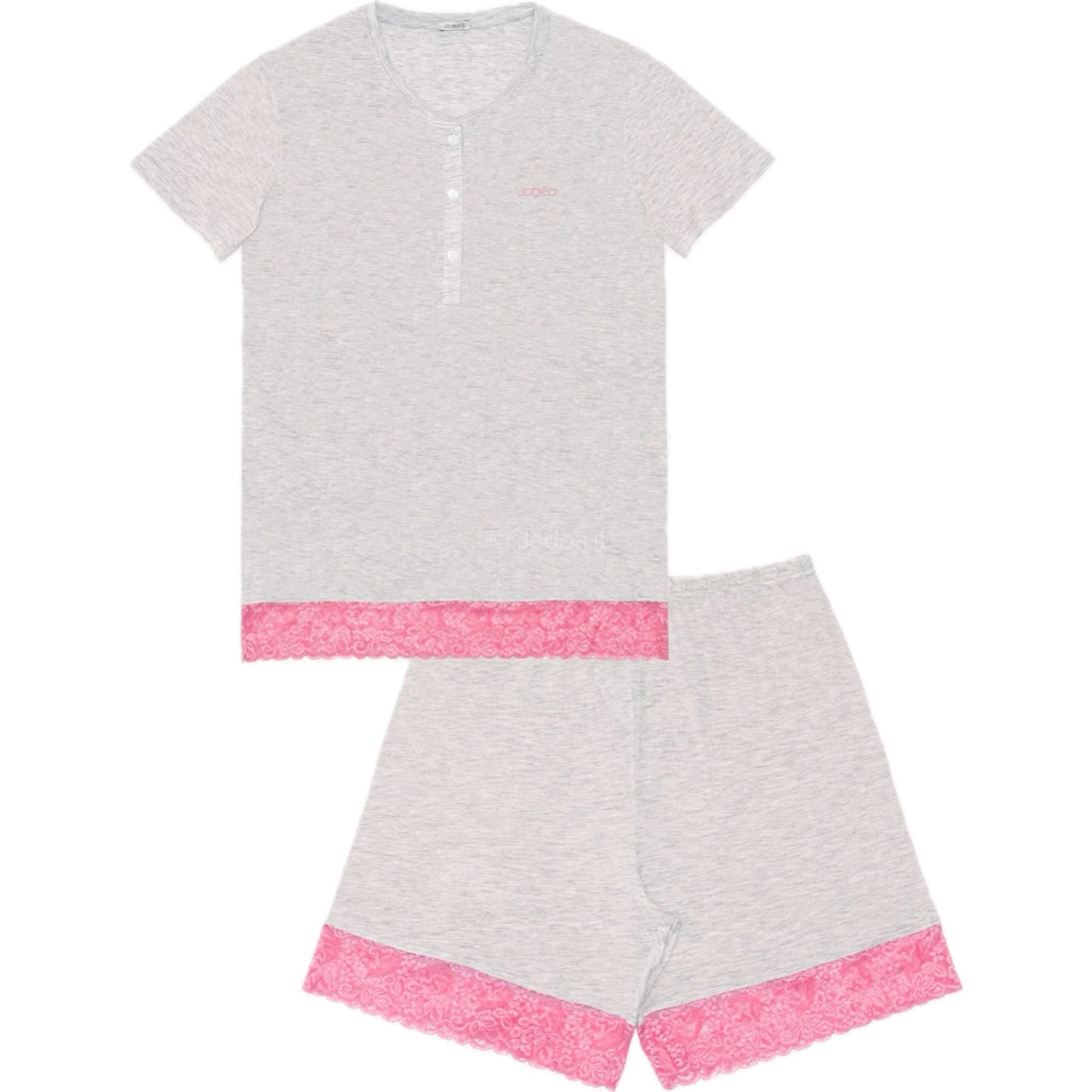 Jadea Pigiama Donna Corto, Set 2 Pezzi in Modal e Cotone con Pizzo, T-Shirt e Pantaloncini Home Shopping Italia