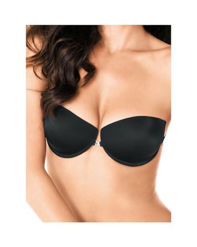 LORMAR - Reggiseno Push-up da Donna, Trasparente, Schiena Invisibile, Rimovibile, Senza Motivo, Schiena Imbottita, Reggiseno Liscio, Basic con Chiusura Frontale Nero 2B