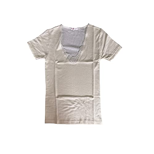 NOTTINGHAM 3 T-Shirt Donna Mezza Manica Inserti in Pizzo Lana e Cotone Colore Bianco Art. TM16W