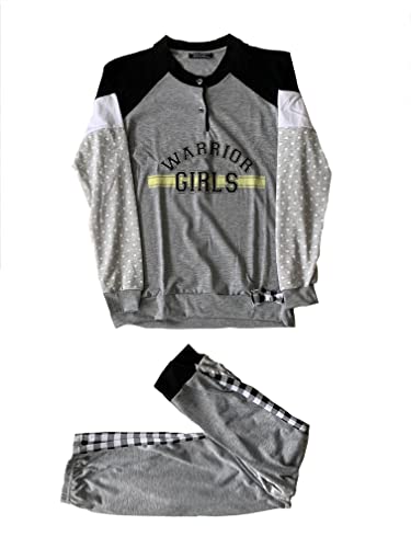 Generic Pigiama da donna lungo in cotone due pezzi vari modelli e taglie rosa grigio - Exclusive