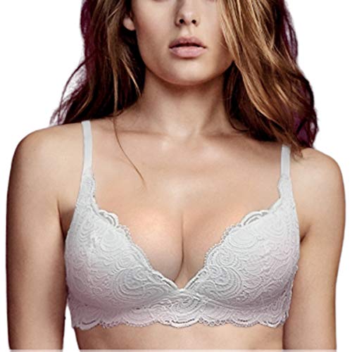 LORMAR Reggiseno Donna Linea Frizzante in Pizzo Leavers, con Coppe Imbottite Soft Touch e Scollatura Profonda, Senza Ferretto.