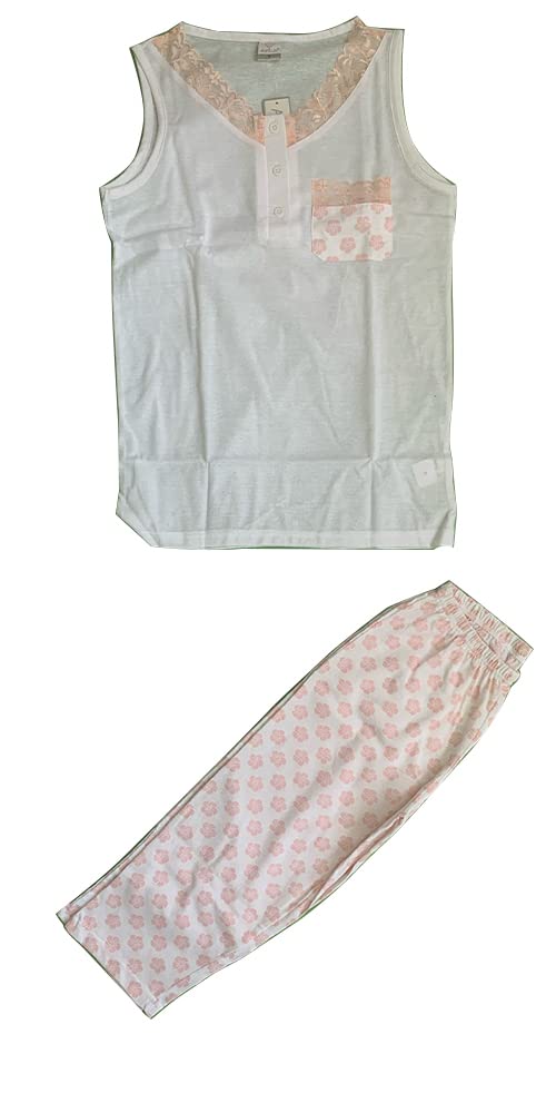 Pigiama Due Pezzi da Donna Spalla Larga Colore Bianco Rosa Varie Taglie - Ami-Jo - Home Shopping Italia