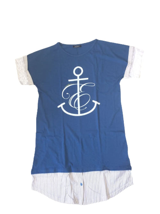 Exclusive Camicia da Notte Donna Cotone con Inserti in Pizzo Art. P1310 - Home Shopping Italia