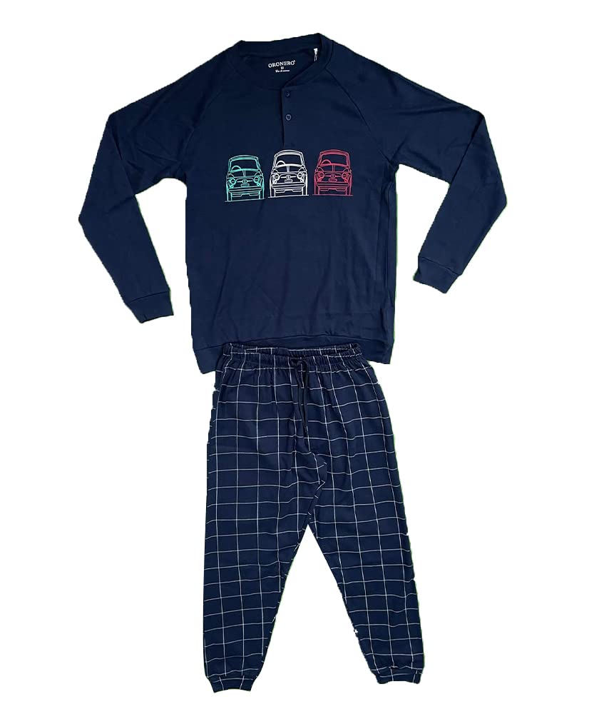 Pigiama Caldo Cotone Uomo in Due Pezzi Lungo Fantasia Motori - Oro Nero - Home Shopping Italia