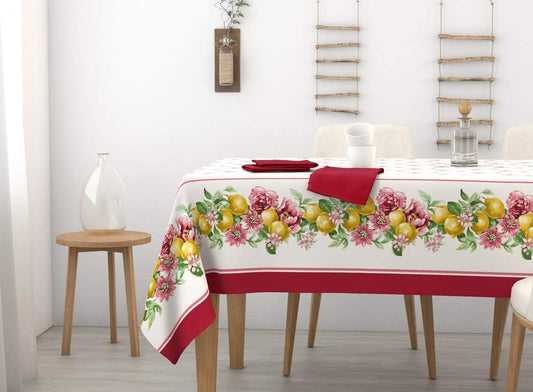 Servizio tavola 6 posti 140x180 12 posti 140x240 fantasia floreale tovaglioli in Rasatello - Irge (Verde (12 posti)) - Home Shopping Italia