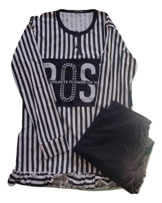 Pigiama Donna Due Pezzi Lungo Serafino Cotone con Volant Art. P1208 - Home Shopping Italia