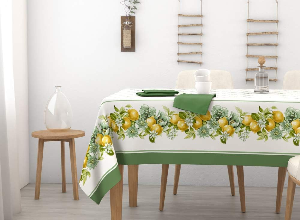Servizio tavola 6 posti 140x180 12 posti 140x240 fantasia floreale tovaglioli in Rasatello - Irge (Verde (12 posti)) - Home Shopping Italia