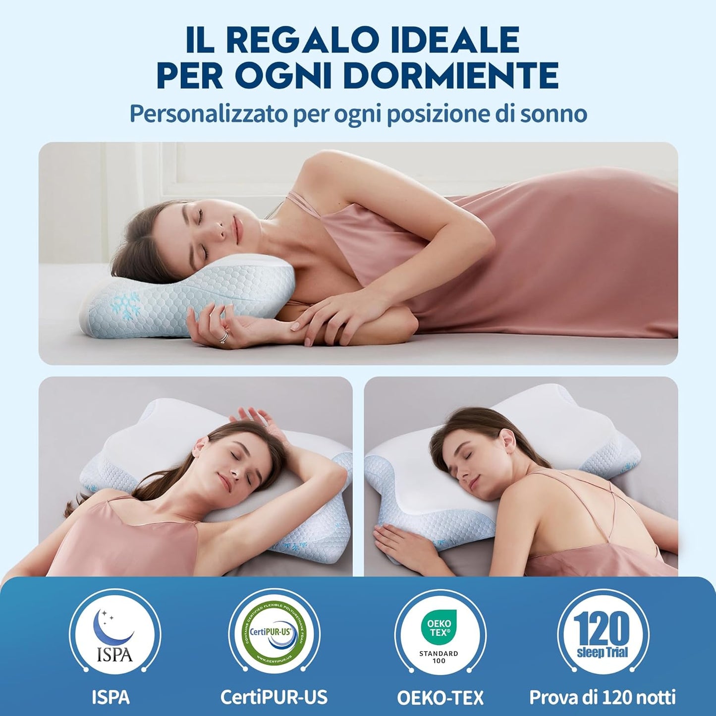 CloudÉtoile Cuscino Cervicale Memory Foam - 2 in 1 Cuscino Letto Ortopedico con Schiuma per Dormire sul lato e sulla schiena, Supporto Ergonomico Guanciale Letto Regolabile in altezza (64x38x10/12 cm) Home Shopping Italia