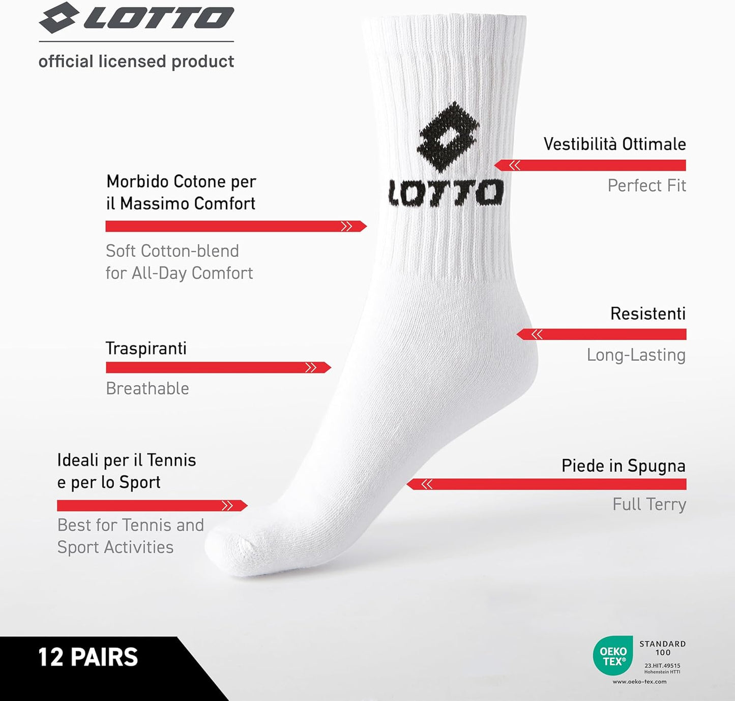 Lotto 12 Paia Calzini Tennis Uomo/Donna in Morbido Cotone traspirante, Certificati OEKO-TEX, Bianco, 43-46 Home Shopping Italia