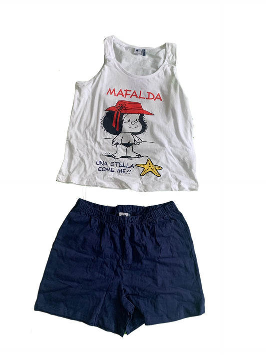 Pigiama Corto da Donna Personaggio Varie Taglie Colori Bianco Blu Spalla Larga Mezza Manica - Sabor - Home Shopping Italia