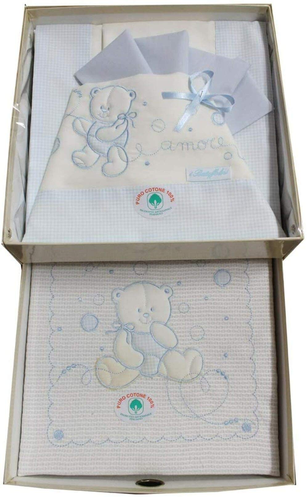 Compose lettino e culla 3 pezzi ricamato Art. B0601 / B0600 con box regalo - Batuffolini (Rosa, Culla (Sopra 85x120 Sotto 40x70+10 Federa 28x37)) - Home Shopping Italia