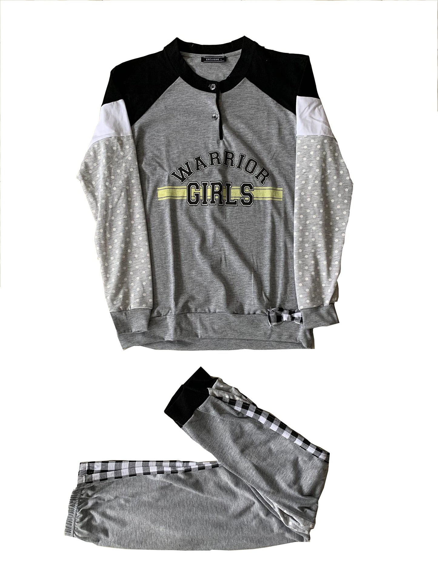 Generic Pigiama da donna lungo in cotone due pezzi vari modelli e taglie rosa grigio - Exclusive