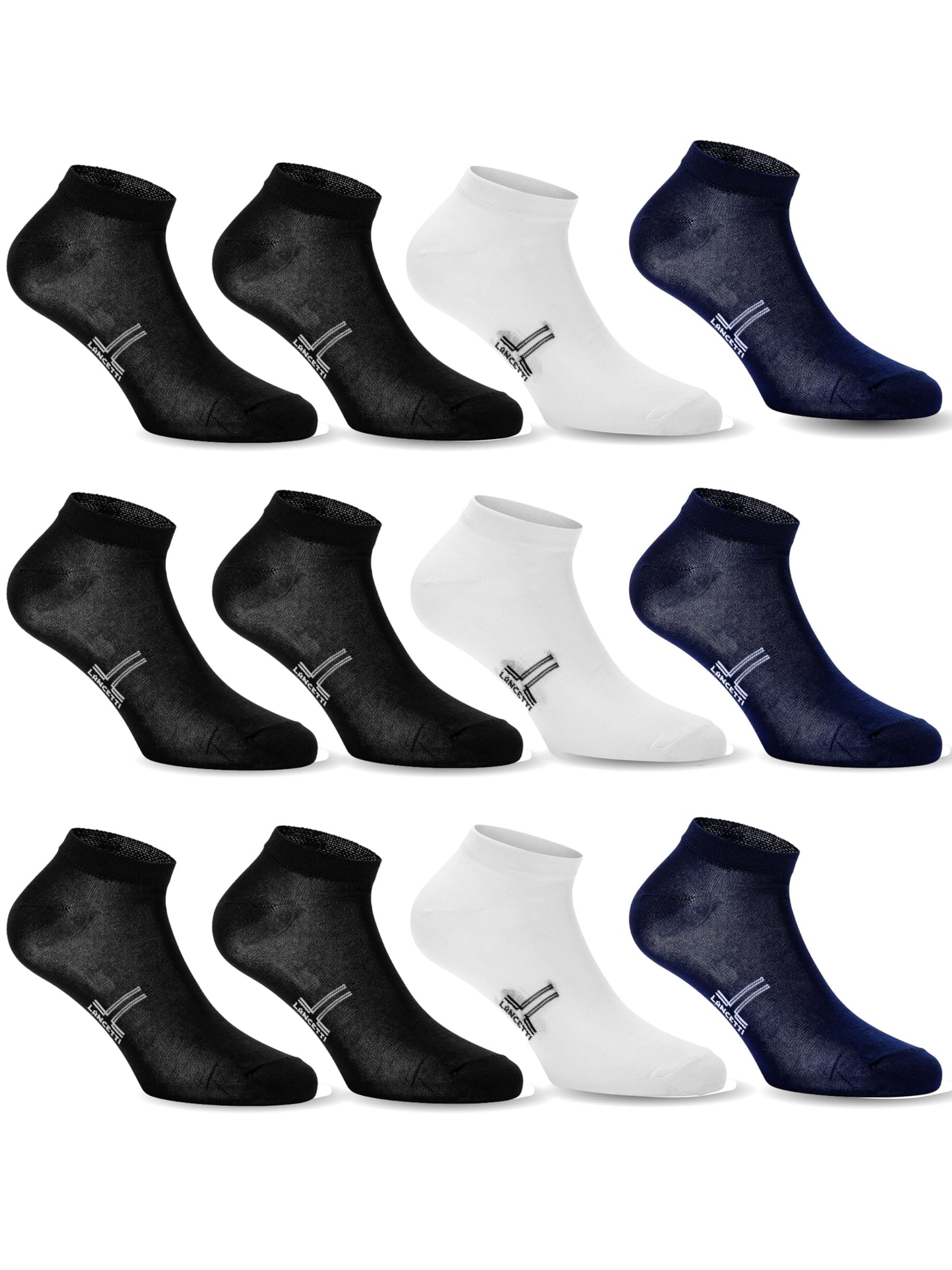 LANCETTI - 12 Paia Calzini Corti Sneaker per Uomo o Donna, Fantasmini in Cotone Filo di Scozia