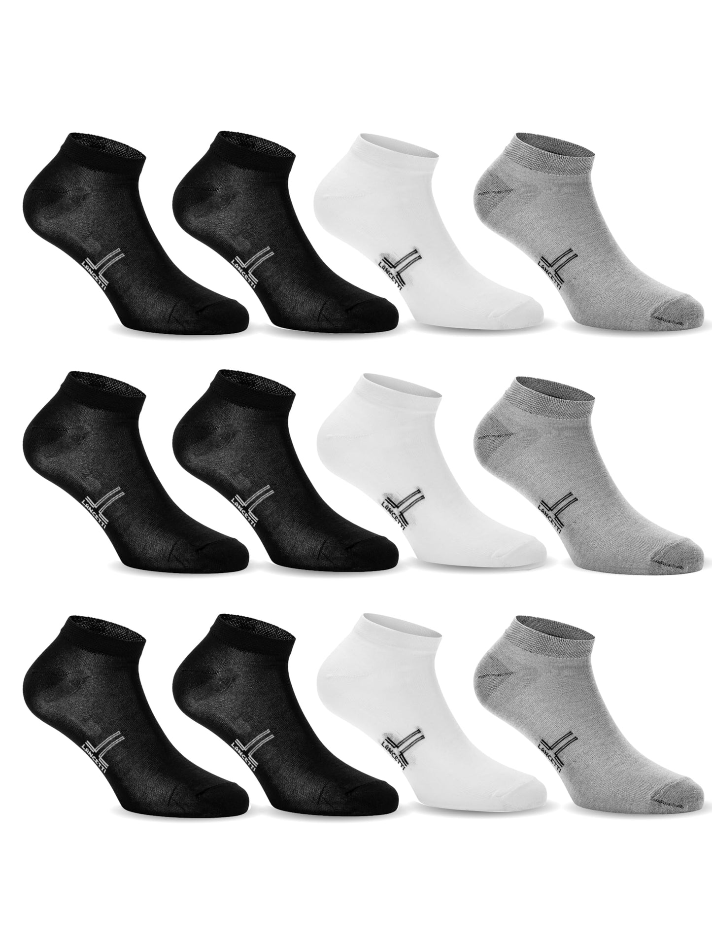 LANCETTI - 12 Paia Calzini Corti Sneaker per Uomo o Donna, Fantasmini in Cotone Filo di Scozia