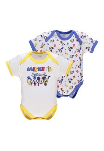 Ellepi Body Disney Mezza Manica Neonato Cotone Minnie Topolino Mesi Neonata Anni Bambino Baby Shower Regali Bambina Bimbo Bimba Intimo Neonati Bodini Maniche Maschio Femmina (1 Mese, Topolino Giallo)