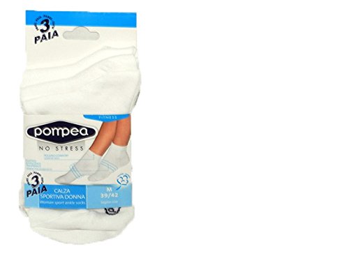POMPEA 3 PAIA CALZINI SPORTIVI ART. BIKE SOCKS COTONE UOMO E DONNA (43/46, Bianco)