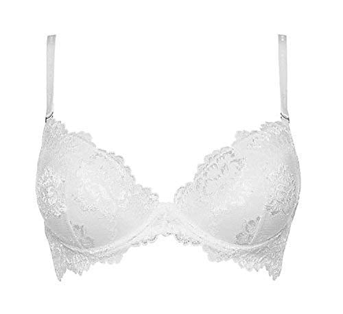 LORMAR Reggiseno Balconcino Prestige in Pizzo con Coppe B Push up Invisibili in Gel e Spalline Staccabili. Disponibile nei Colori Bianco, Nero e Noisette