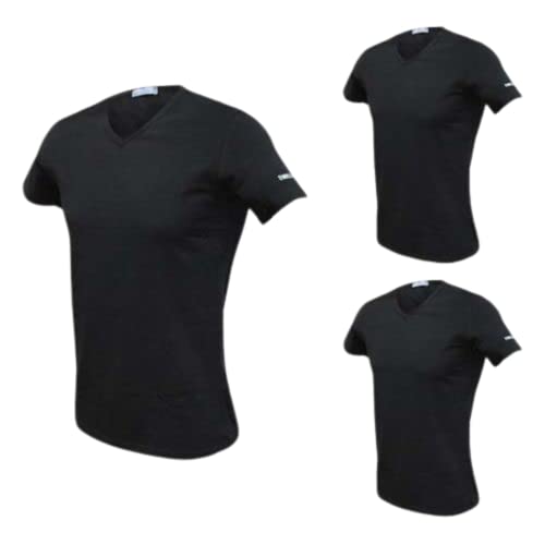 Enrico Coveri Maglietta Intima Uomo Scollo V Offerta 3 e 6 Pezzi, Maglia Uomo in Cotone BIELASTICO ET 1001 (3 Pezzi Nero, XXL)