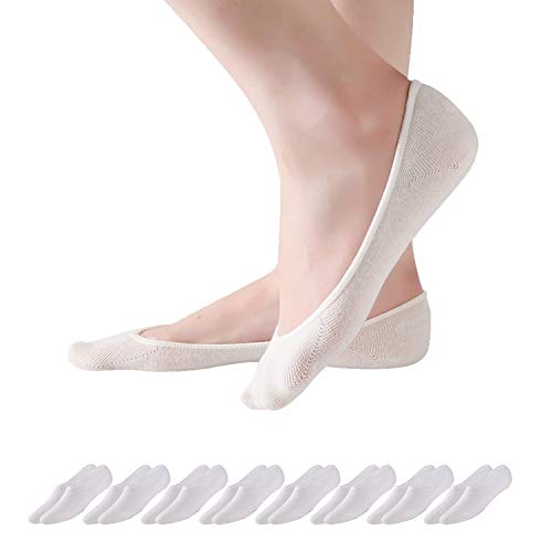 POMPEA 9 Paia Salvapiedi Unisex Sneaker Calze Invisibili in Cotone con Antiscivolo(BIANCO) 43-46