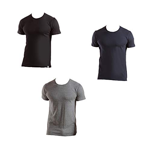 Enrico Coveri Maglietta Intima Uomo Girocollo Offerta 3 E 6 Pezzi, Anche in Taglie Maxi, Maglia Uomo in Cotone Pettinato ET1100 (6 Pezzi Ass 2BLU 2NERO 2GRIGIO, 3-S-46)