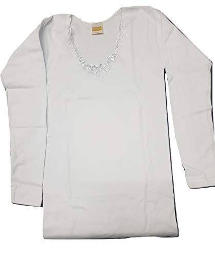 4 Maglie donna Manica Corta Lunga Bianco macramè Lana e Cotone Art. OP-16/17 Speedy (8, Manica Lunga)