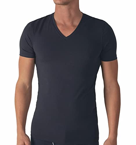 3 Magliette Intime Uomo Cotone Caldo Termico Scollo a V e Girocollo Pacco da 3 T Shirt Manica Corta Cotone Caldo (S, 3 Scollo V Blu)