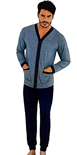 Enrico Coveri Pigiama Uomo Cotone Lungo, Cotone Mercerizzato Linea Prestige, Pigiama Uomo Cotone Leggero, Pigiama Uomo Estivo Lungo, AMCHE Taglie Forti (Blu 8146, l) - Home Shopping Italia 