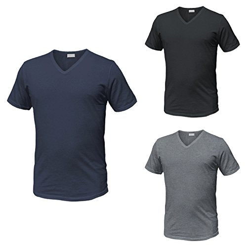 Enrico Coveri 3 t-Shirt Uomo Mezza Manica Scollo a V in Cotone Pettinato Art. ET1101 (Nero/Blu/Grigio, 5/L)
