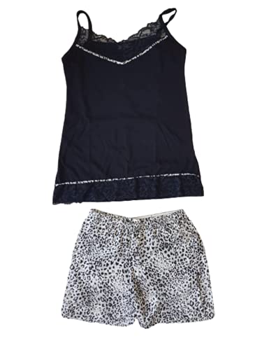 Exclusive Pigiama Corto Donna Due Pezzi Cotone Character Singolare (Nero (Pantaloncino Leopardato Art. P1313), L, One_Size)