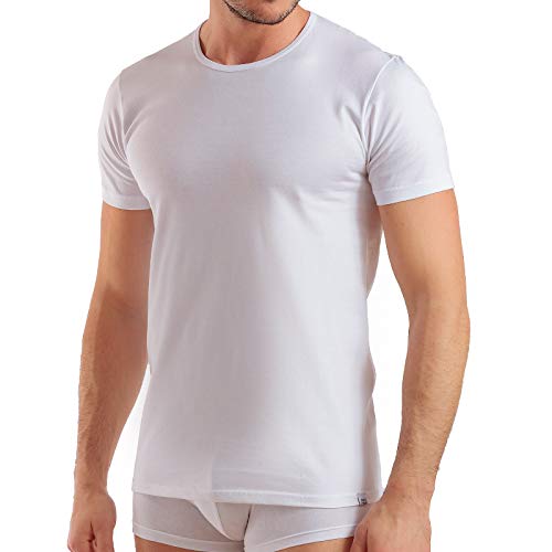Enrico Coveri Maglietta Intima Uomo Girocollo Offerta 3 E 6 Pezzi, Anche in Taglie Maxi, Maglia Uomo in Cotone Pettinato ET1100 (6 Pezzi-Bianco, 5-L-50)