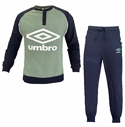 Umbro Homewear Uomo Manica Lunga Pantalone Lungo in Diverse Fantasie Moda Giovanile e in Cotone Leggero Ottima qualità Idea Regalo (XXL, 10264 Navy/Green)