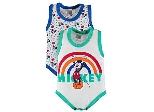 Ellepi Body Spalla larga Topolino Rainbow Arcobaleno Andrà Tutto Bene (1 conf da 2 pz) WF8003 (1 mese, Blu/Verde Menta)