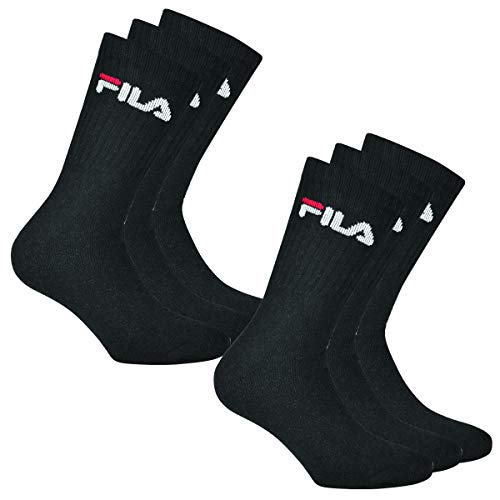 Fila 6 Paia Calzini, Spugna Calzini da tennis con logo colorato, Unisex (2x PACCO DA 3) - Nero, 35-38 (3-5 UK)