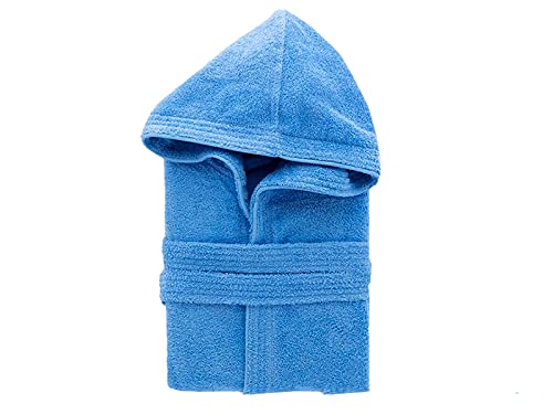 Generico Accappatoio in Spugna 100% Cotone con Cappuccio Uomo/Donna (Azzurro, XXL)