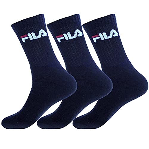Fila 3 paia di calzini, calze da tennis in spugna con colletto con logo, unisex: Colour: Navy | Size: 6-8 UK