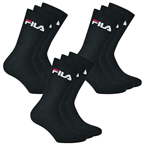 Fila 9 Coppia Calzini, Spugna Calzini da tennis con logo colorato, Unisex (3x pacco da 3) - Nero, 39-42 (6-8 UK)