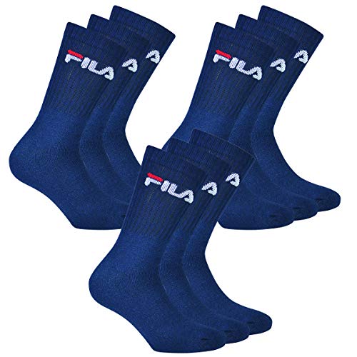 Fila 9 Coppia Calzini, Spugna Calzini da tennis con logo colorato, Unisex (3x pacco da 3) - marino, 39-42 (6-8 UK)