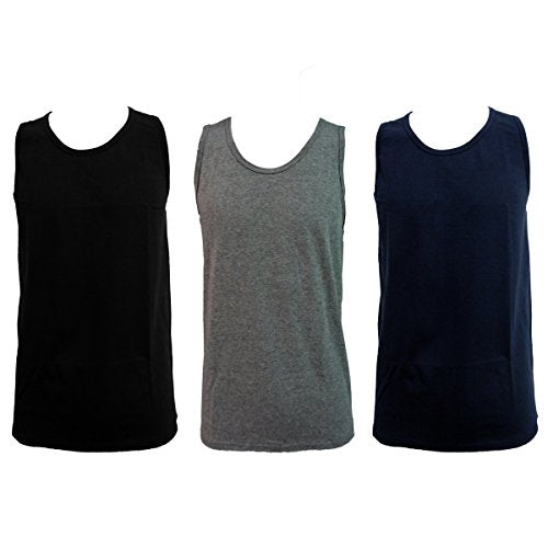 Enrico Coveri 3 Canotte Uomo Spalla Larga in Cotone Pettinato Art. ET1102 (Nero/Blu/Grigio, 7/XXL)