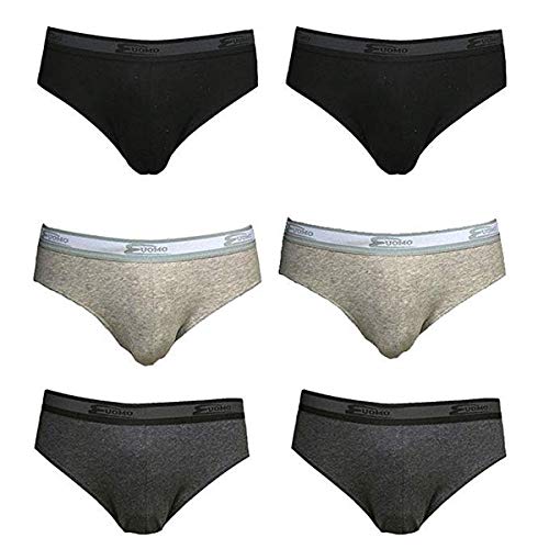 Cotonella Slip Uomo in Cotone BIELASTICO con Elastico PARLATO -Confezione da 6 Slip - Disponibile nei Colori Bianco, Nero o Assortito