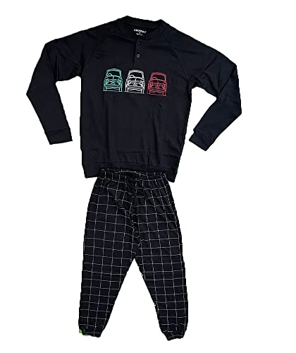 Pigiama Caldo Cotone Uomo in Due Pezzi Lungo Fantasia Motori - Oro Nero - Home Shopping Italia 