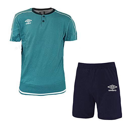 NewAge Umbro Pigiama Uomo Corto Mezza Manica in Cotone Nuova Collezione Art. 10174 (Grigio Melange/Navy, XL)