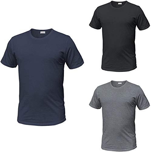 Enrico Coveri 3 t-Shirt Uomo Mezza Manica Girocollo Cotone bielatico Art ET1000 (3/S, Nero/Blu/Grigio)