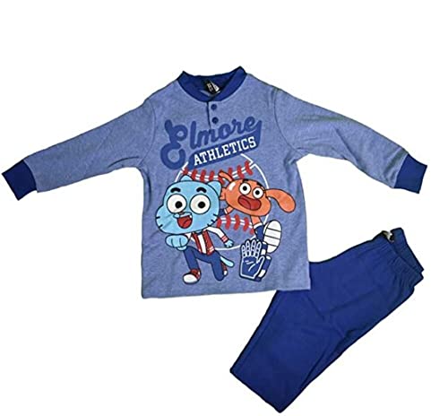 Sabor Pigiama Bambino Invernale Gumball Pigiama in Felpa, Pigiama Bambino Felpato Disney Marvel (7707 Grigio Melange, 5 Anni)