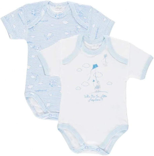 Ellepi (2pz) Body in Cotone Leggero Manica Corta Baby (Fantasia variabile) (3 Anni, Azzurro)