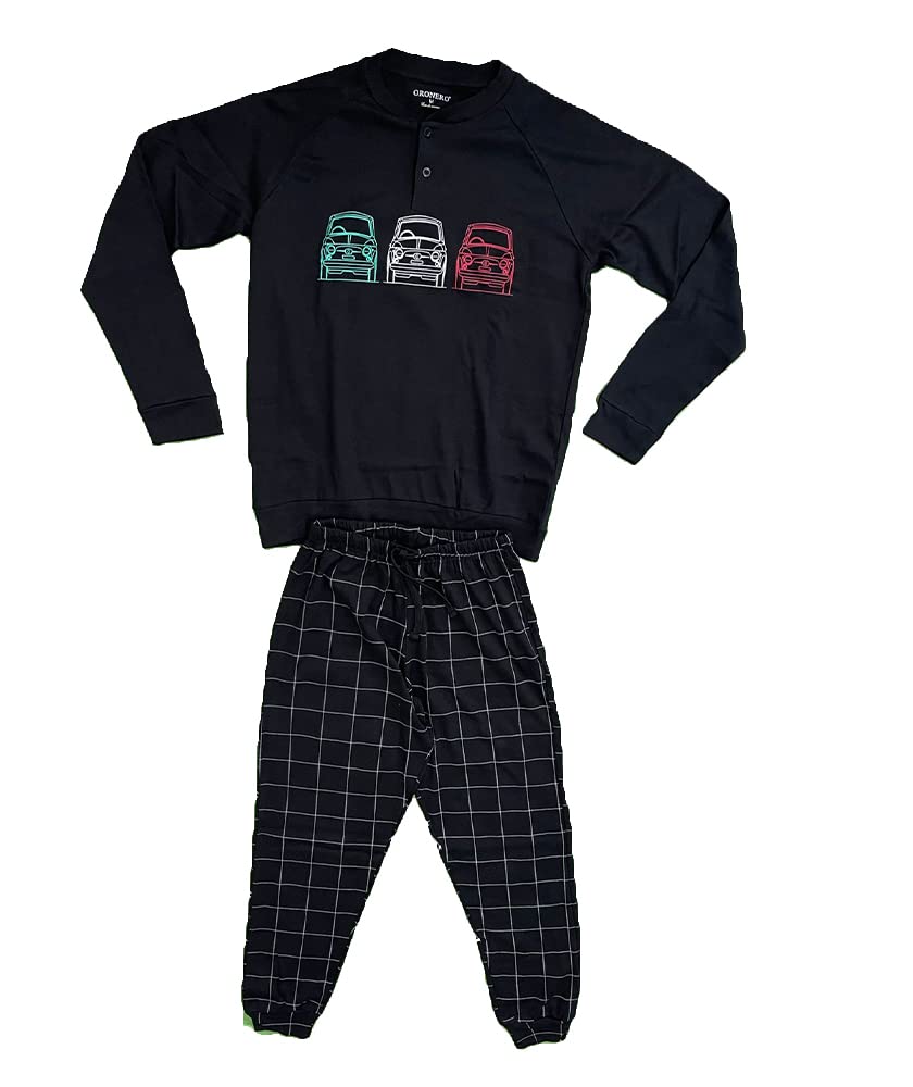 Pigiama Caldo Cotone Uomo in Due Pezzi Lungo Fantasia Motori - Oro Nero - Home Shopping Italia 