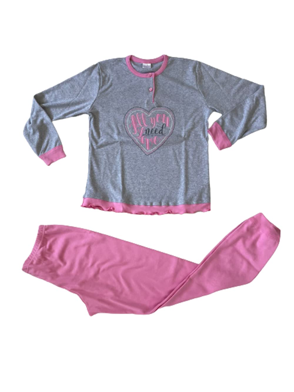 Pigiama Serafino Lungo Due Pezzi Caldo Cotone Interlock Bambina e Ragazza Varie Fantasie - Home Shopping Italia 