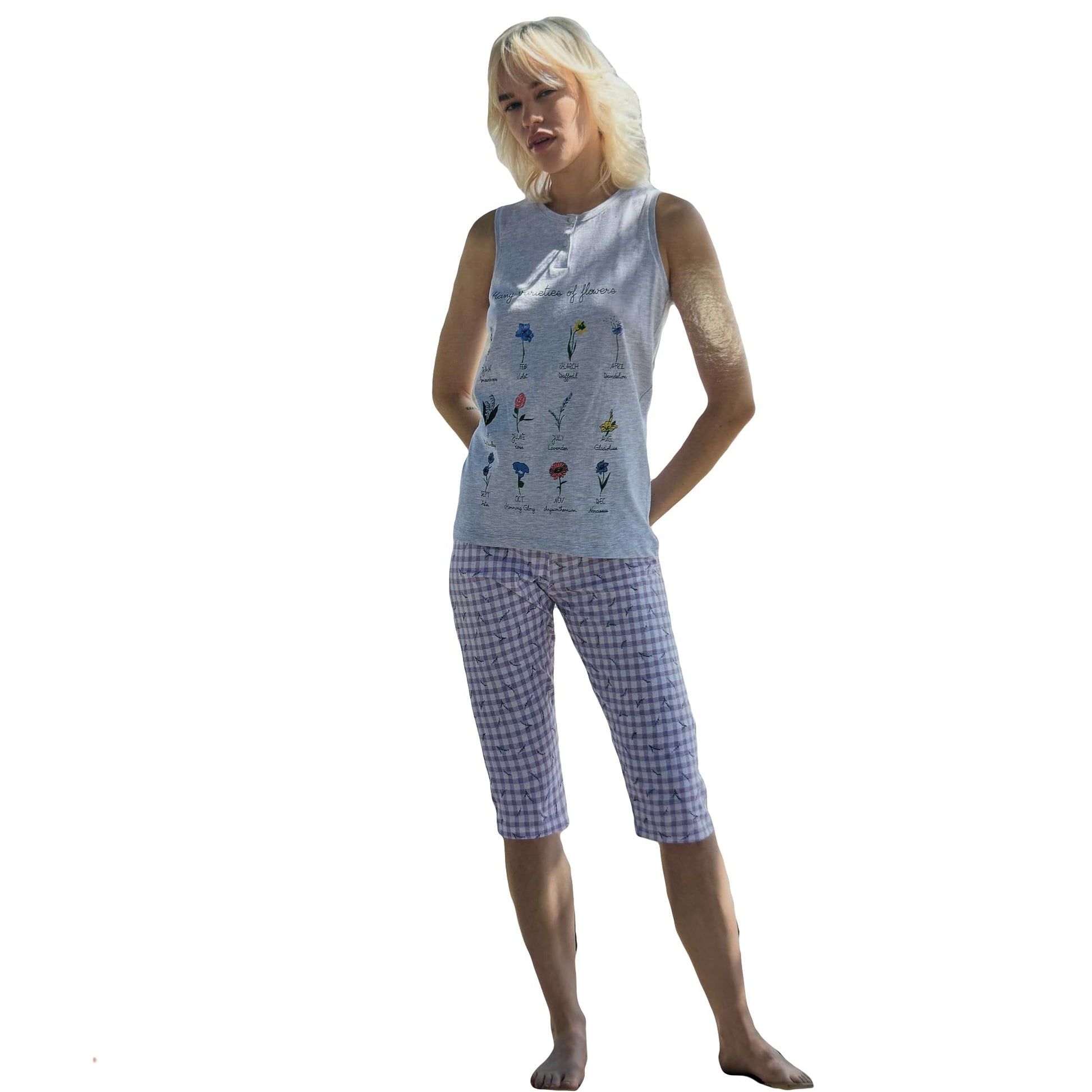 Generico Jadea Pigiama Donna Estivo con Pantalone Pescatore e Canotta