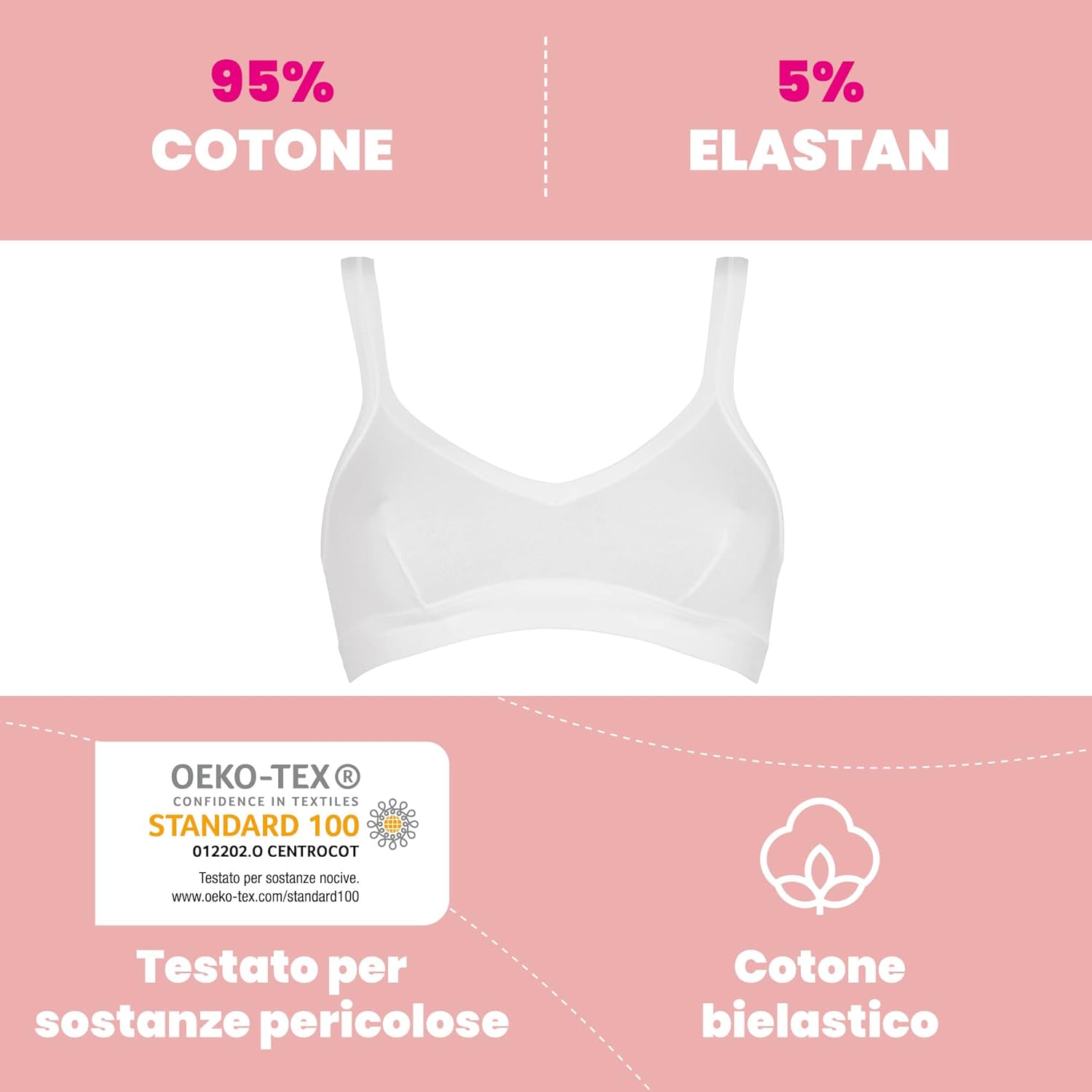 Cotonella, Brassiere in Morbido Cotone Bielastico - Comoda Brassiere dai Bordi Extracomfort - Art. GD065 - Home Shopping Italia 