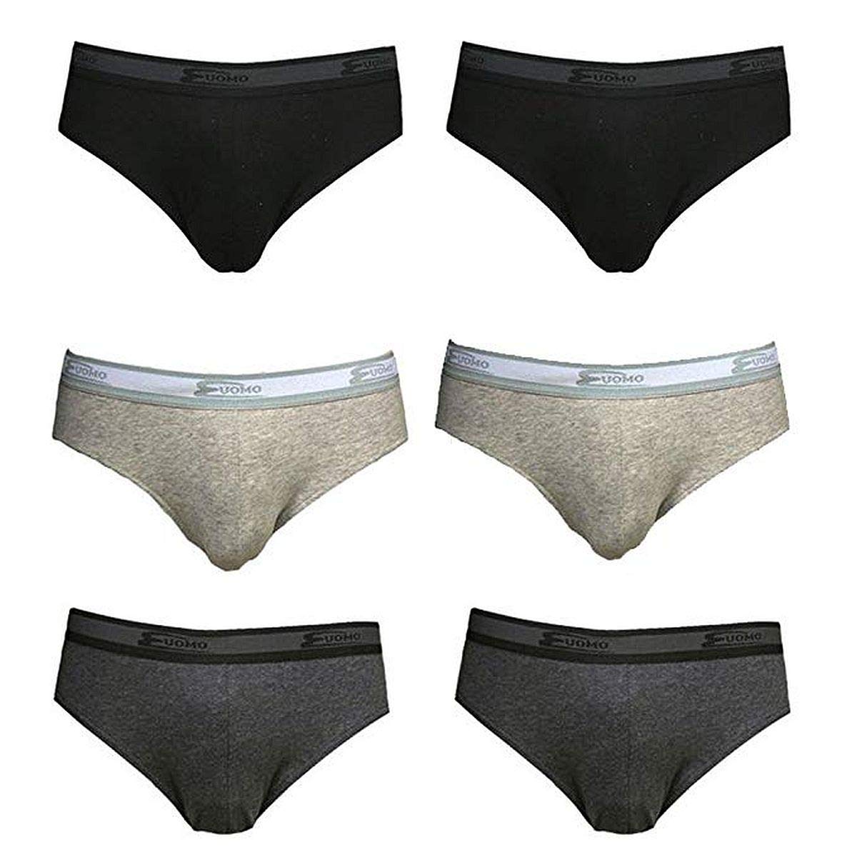 Cotonella Slip Uomo in Cotone BIELASTICO con Elastico PARLATO -Confezione da 6 Slip - Disponibile nei Colori Bianco, Nero o Assortito
